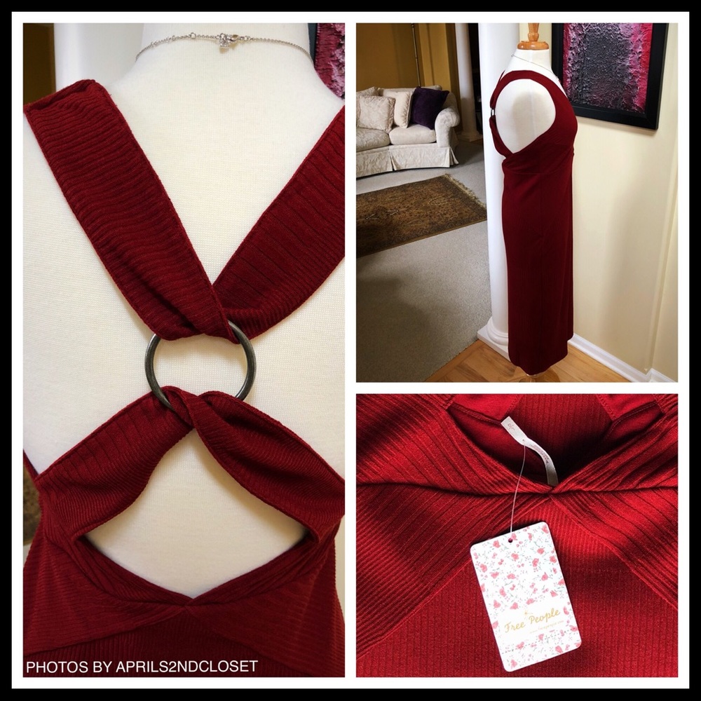 FREE PEOPLE Red Midi Dress Crisscross Open Back - Picture 6 of 8